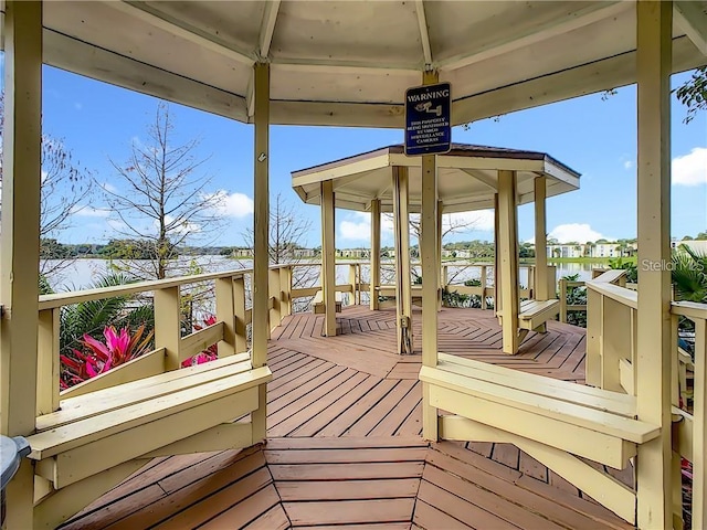 deck with a water view