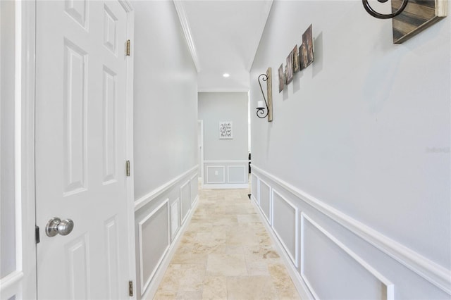 hallway with ornamental molding