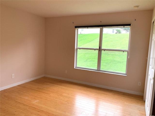 unfurnished room featuring light wood-style floors, baseboards, and a healthy amount of sunlight