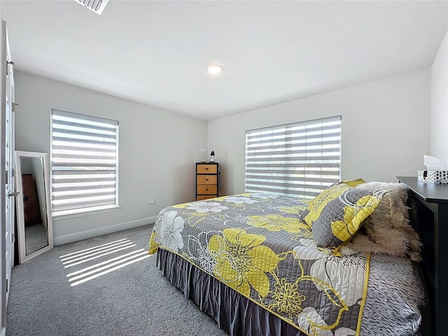 bedroom featuring multiple windows and carpet floors