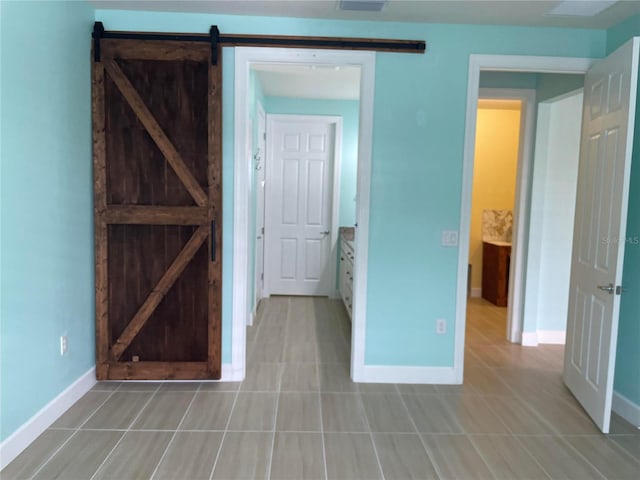 interior space with a barn door