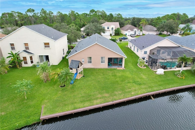 bird's eye view featuring a water view