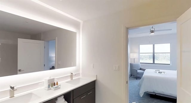 bathroom with vanity and ceiling fan