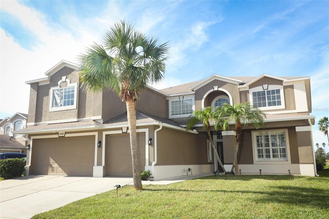 view of front of home featuring a front lawn and a garage