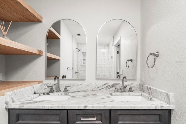 bathroom with vanity and a shower with curtain