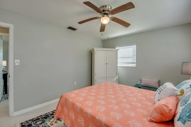 bedroom featuring carpet flooring and ceiling fan