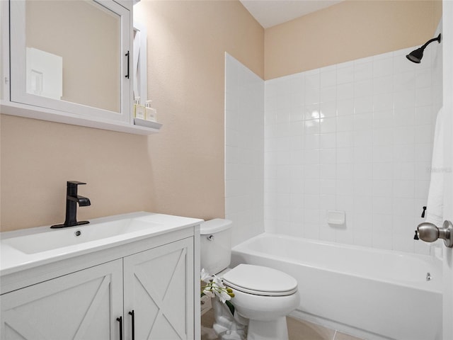 full bathroom with tile patterned floors, vanity,  shower combination, and toilet