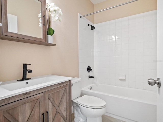 full bathroom featuring vanity, tub / shower combination, and toilet