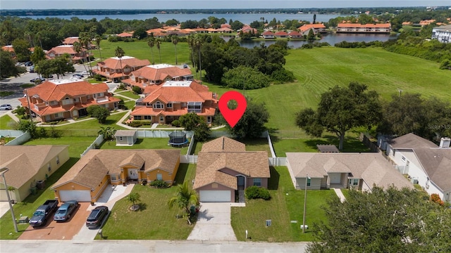 bird's eye view featuring a water view