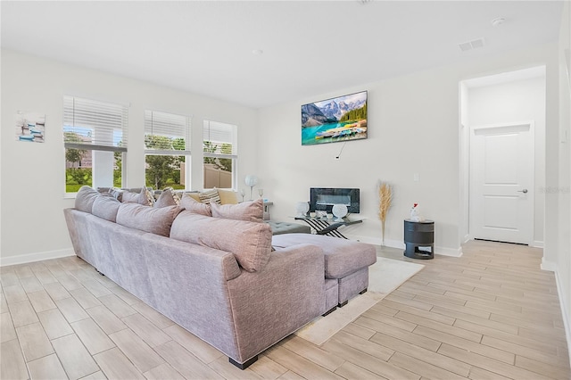 living room with light wood-type flooring