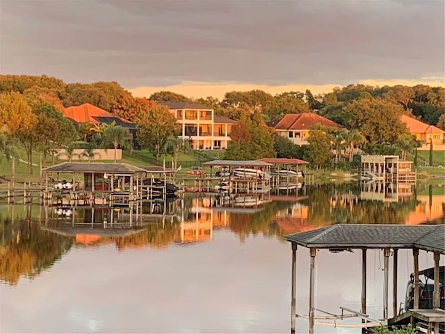 view of water feature with a boat dock