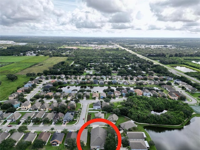 aerial view with a water view