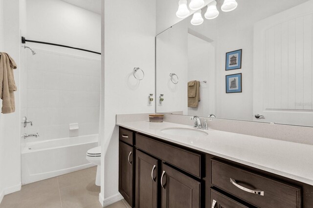 full bathroom with tile patterned flooring, vanity, toilet, and tub / shower combination