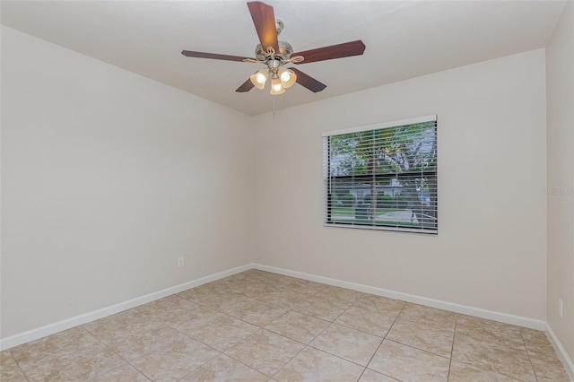 unfurnished room with light tile patterned flooring and ceiling fan