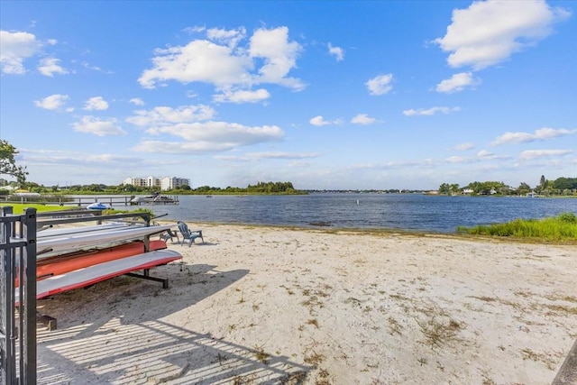 view of dock with a water view