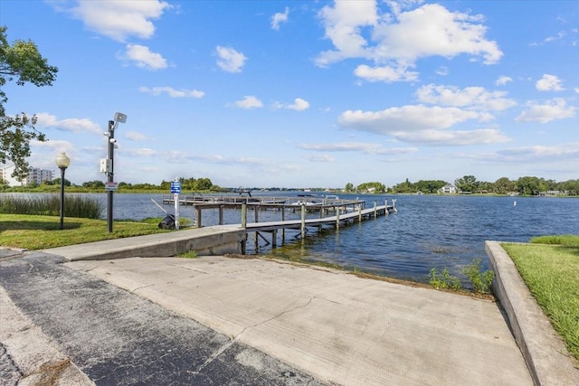 view of dock with a water view