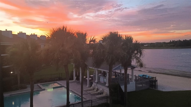 4113 Fairview Vista Pt Unit 308, Orlando, FL 32804 - dock area featuring a patio, a community pool, a water view, and fence