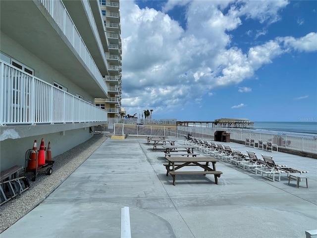 view of patio / terrace with a water view