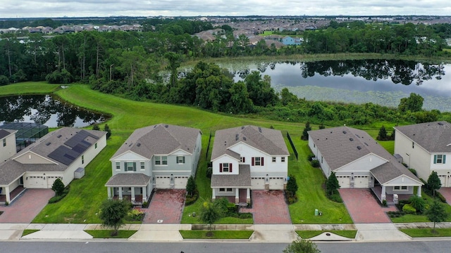 bird's eye view featuring a water view