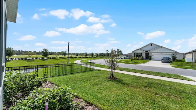 view of yard with a garage