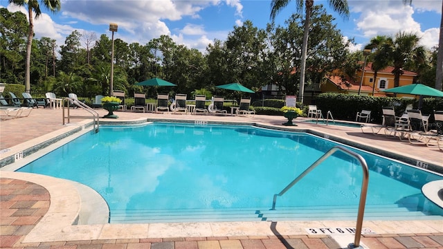 view of swimming pool featuring a patio area