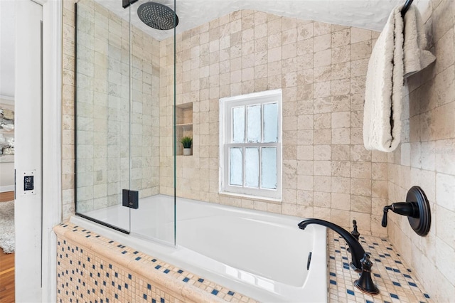 bathroom with shower with separate bathtub