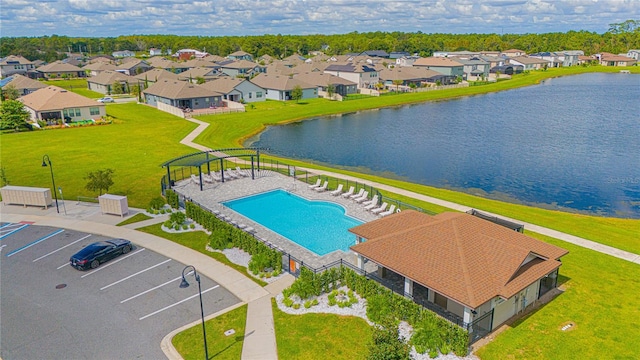 bird's eye view featuring a water view