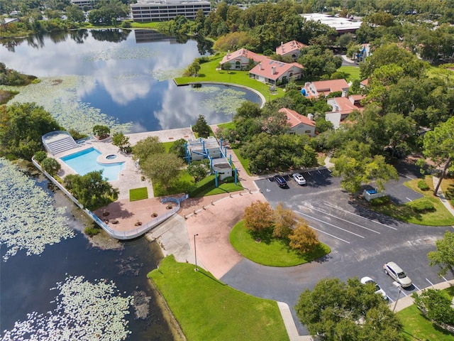 aerial view with a water view