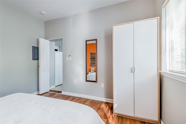 bedroom featuring a closet and hardwood / wood-style flooring