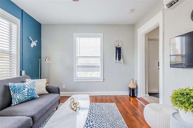 living room with hardwood / wood-style floors and a wealth of natural light