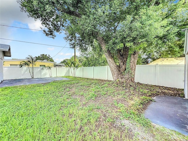 view of yard with a fenced backyard and a patio area