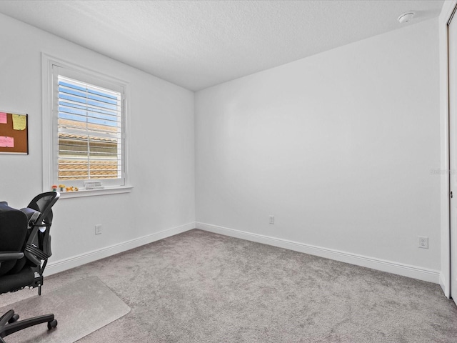 unfurnished office with light carpet and a textured ceiling