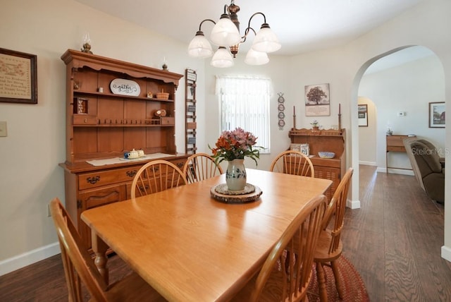 dining room featuring a notable chandelier and dark hardwood / wood-style floors