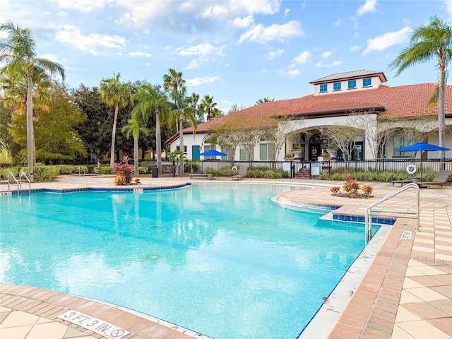 view of swimming pool with a patio area