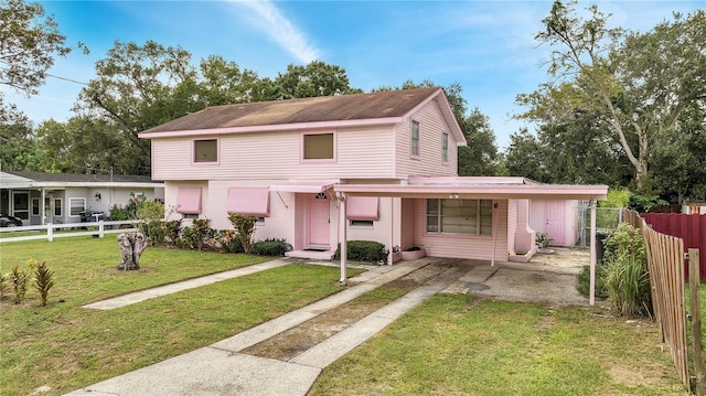 view of front of property featuring a front lawn