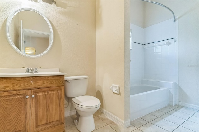 full bathroom with tiled shower / bath, vanity, tile patterned flooring, and toilet