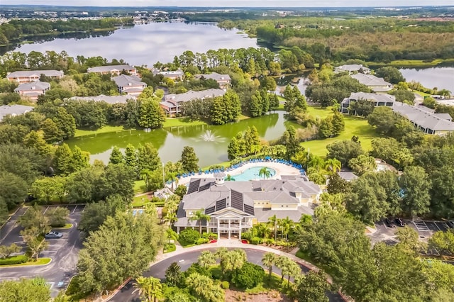 aerial view with a water view