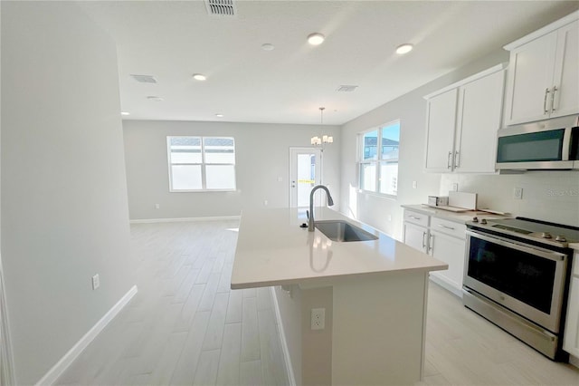 kitchen featuring white cabinets, plenty of natural light, sink, and appliances with stainless steel finishes