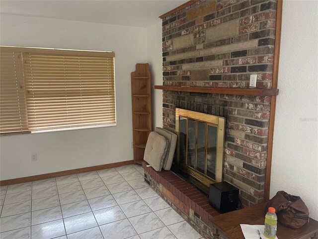 living room featuring a fireplace