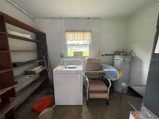 washroom featuring electric water heater and washer / clothes dryer