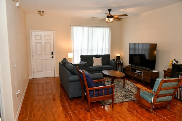 living room featuring ceiling fan