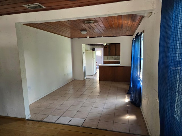 interior space featuring wood ceiling and light hardwood / wood-style flooring