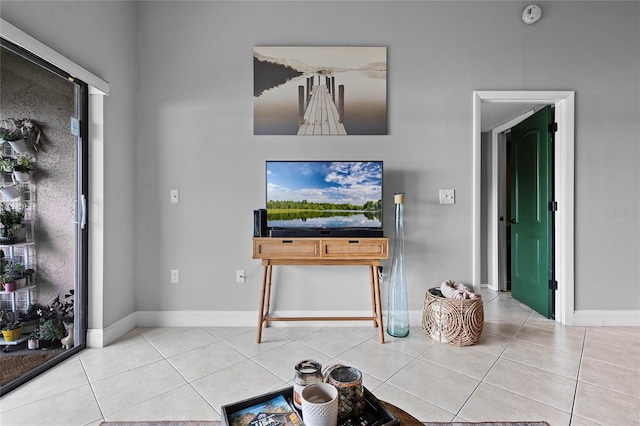 living room with light tile patterned floors