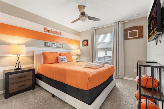 bedroom featuring carpet flooring and ceiling fan