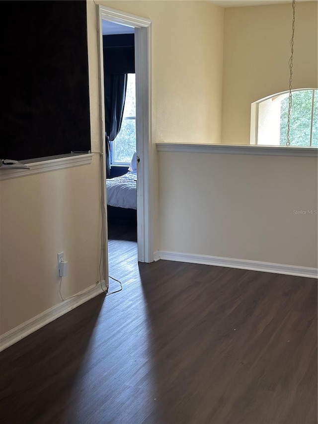 unfurnished room featuring plenty of natural light and dark wood-type flooring