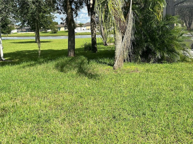 view of yard with a water view