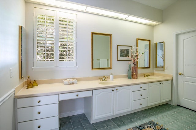 bathroom with vanity and tile patterned floors