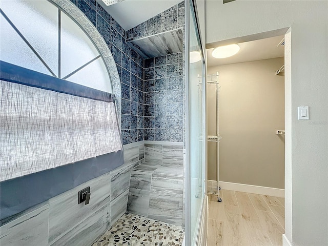 bathroom with wood-type flooring