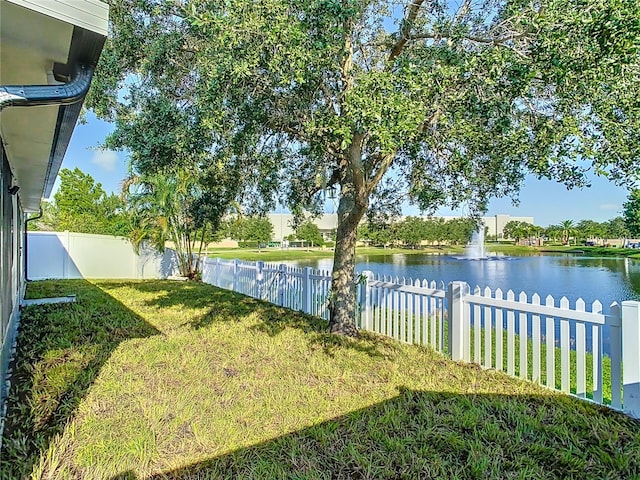 view of yard with a water view