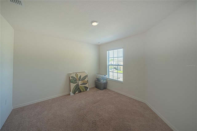 spare room with a textured ceiling and carpet flooring